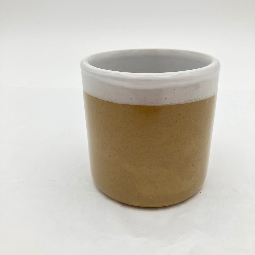 Pearsons of Chesterfield Stoneware Crock 3.5in Tan White Vintage Made in England